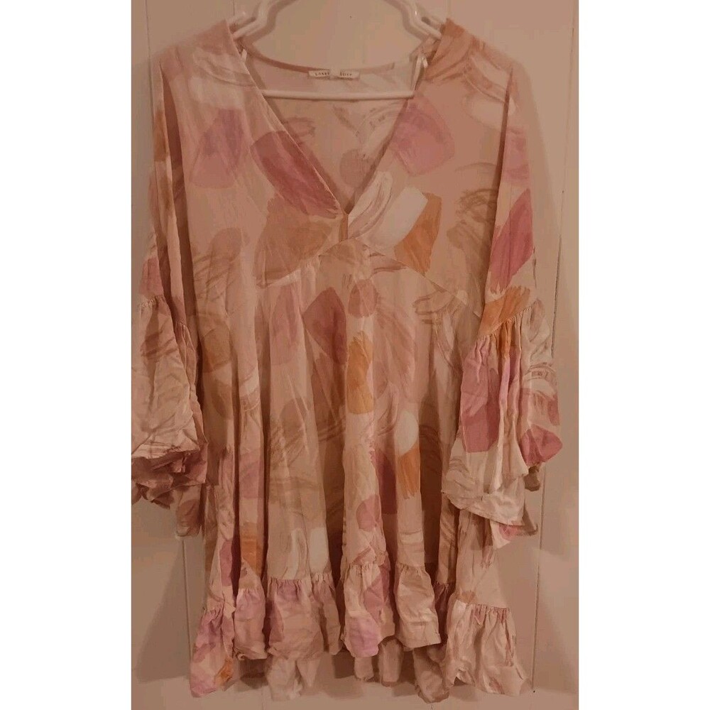 Label of Love XL Mini Swing Dress Watercolor Pastel Bell Sleeve Flowy Whimsical